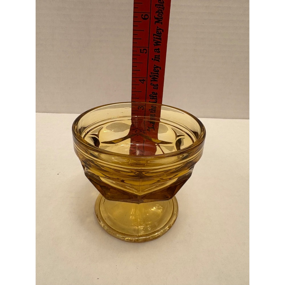 Vintage Amber Glass Pedestal Dessert Bowl Footed Sherbet Cup Paneled Honey‎ Gold - Picture 4 of 5